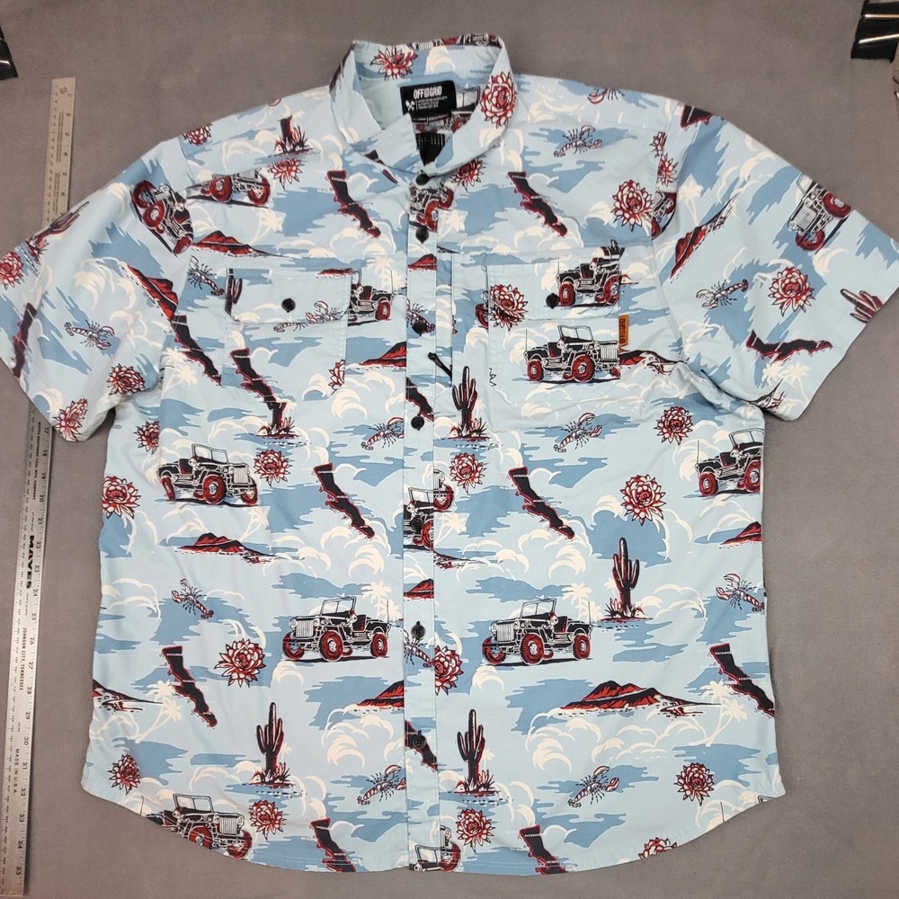 Off the Grid Short Sleeve Button Up Shirt Blue 3XL Off-Road Truck Camp Light